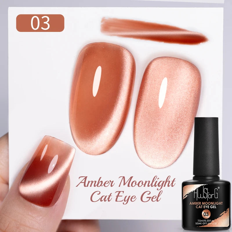 AWStorG 7.5ML Golden Gradient Cat Eye Magnetic Gel Sparkling Glitter Nail Polish Semi Permanent UV Nail Art No Need Base Color