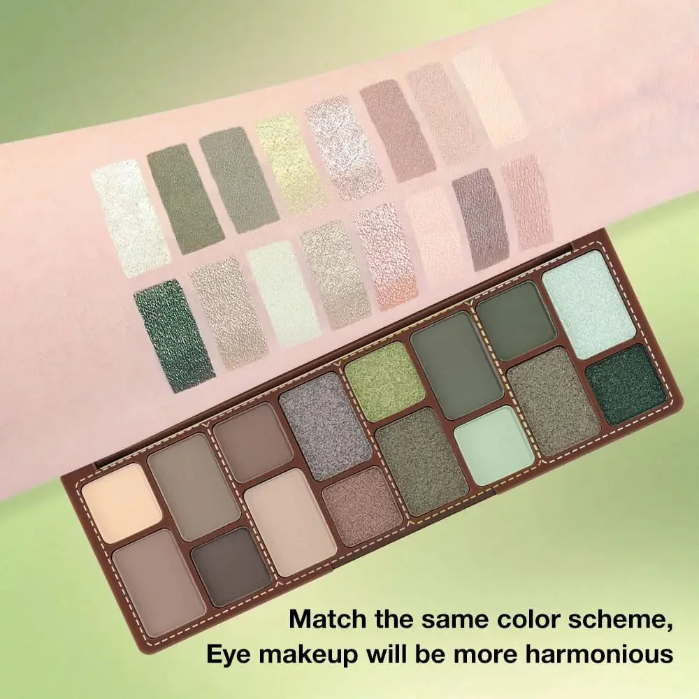 16 Color Green Pearl Eyeshadow Makeup Palette Waterproof Lasting Diamond Shimmer Eyeshadow Sparkling Crystal Eye Makeup Cosmetic