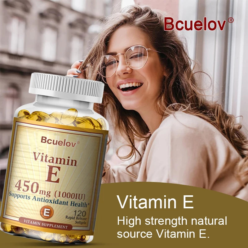 Bcuelov Vitamin E 1000 IU 450mg - for skin, hair, circulatory health, immune system support - antioxidant supplement