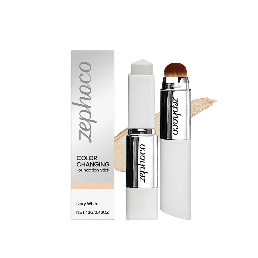 2-in-1 Color-Changing Foundation Stick - With Brush & Cream, Lightweight & Waterproof, Blends Seamlessly & Natural Finish