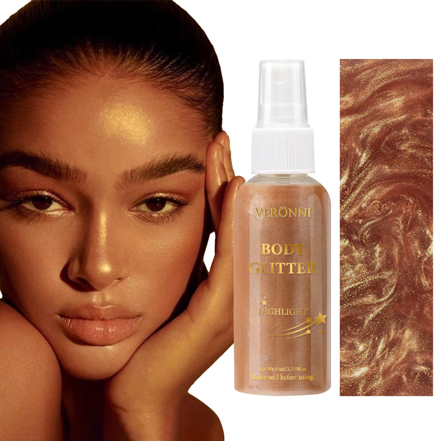 Liquid Body Highlighting Glow Shimmer Spray Cosmetic Waterproof Oil Lotion Makeup 4 Color High Gloss Glitter Spray for Face Body