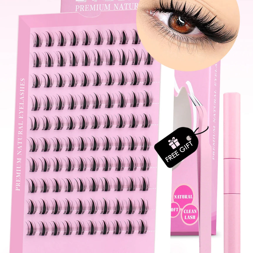 GROINNEYA DIY Lash Kit 10-18mm Manga Lashes Mixed Tray Lash Clusters Individual Eyelashes Kit with Lash Bond DIY Lashes