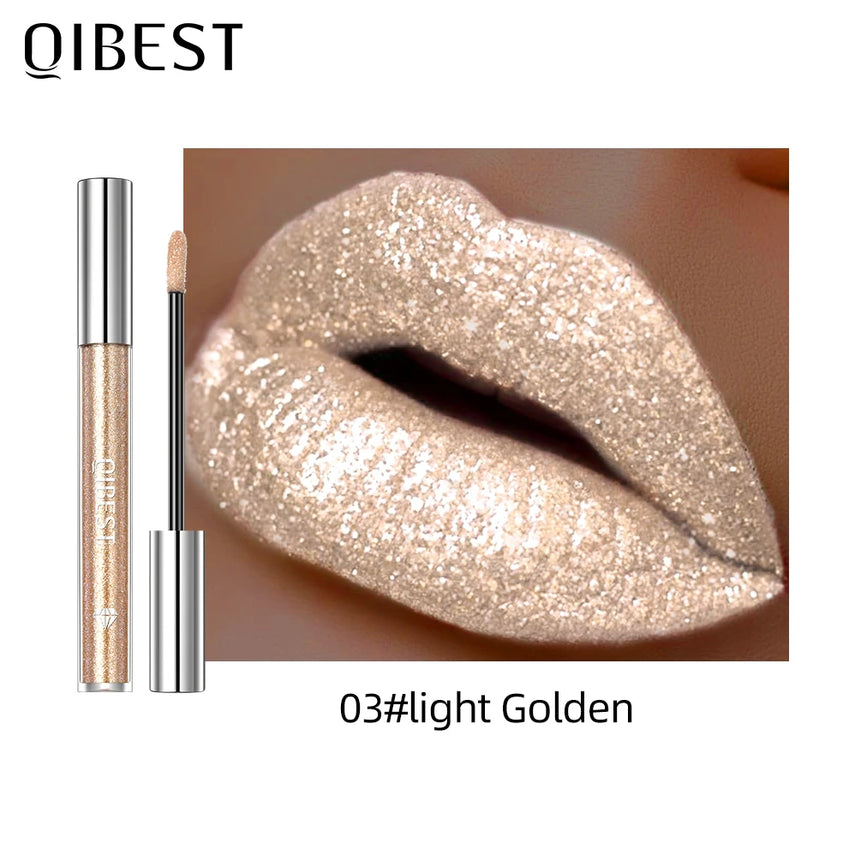 QIBEST 6 Colors Metallic Glitter Diamond Liquid Lipstick Waterproof Long Lasting Pearl Shiny Lip Gloss Charming Women Lip Makeup