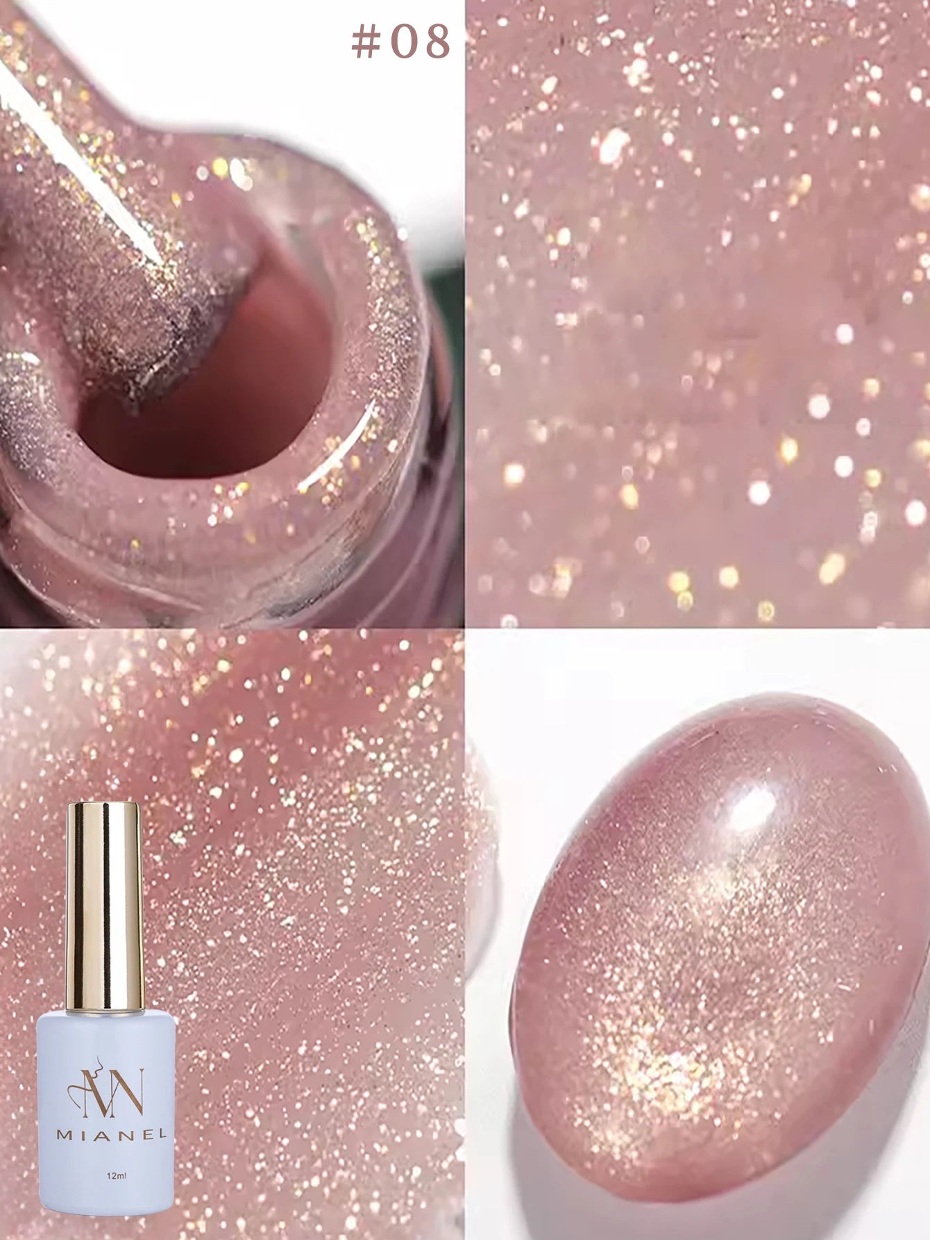 MIANEL1-12pcs 12ML Pink Blue White Green Series With Explosive Glitter Gel Nail Polish, Popular Yun Brocade Diamond Gel Polish