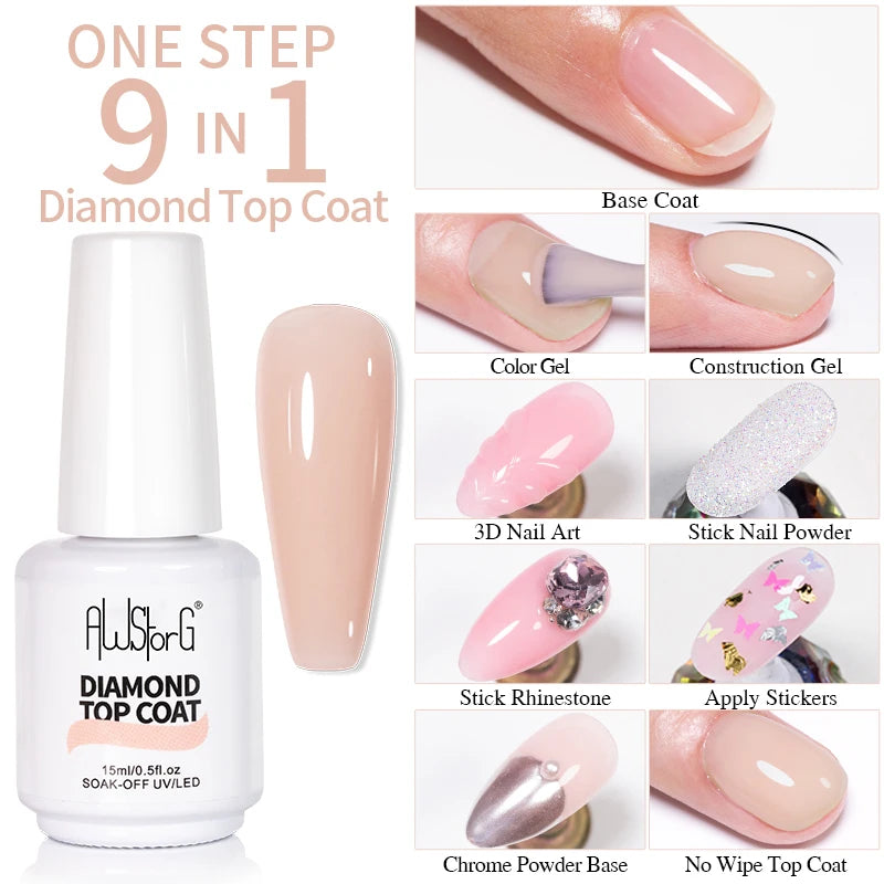 AWStorG  Fiber Rubber Base Gel For Nails UV Gel Polish Semi Permanent Repair Fix Crack Nail Rubber Base Gel Strengthener 15ml