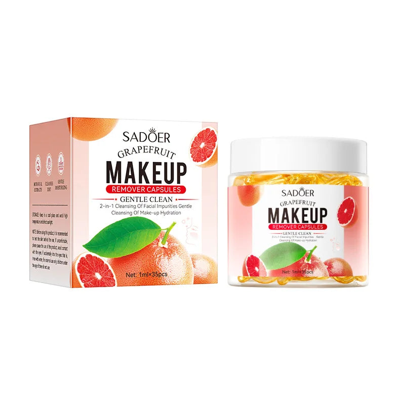 Grapefruit Makeup Remover Capsules - Makeup Remover Oil Cream Cleansing Dissolves Makeup Portable Makeup Remover Capsules