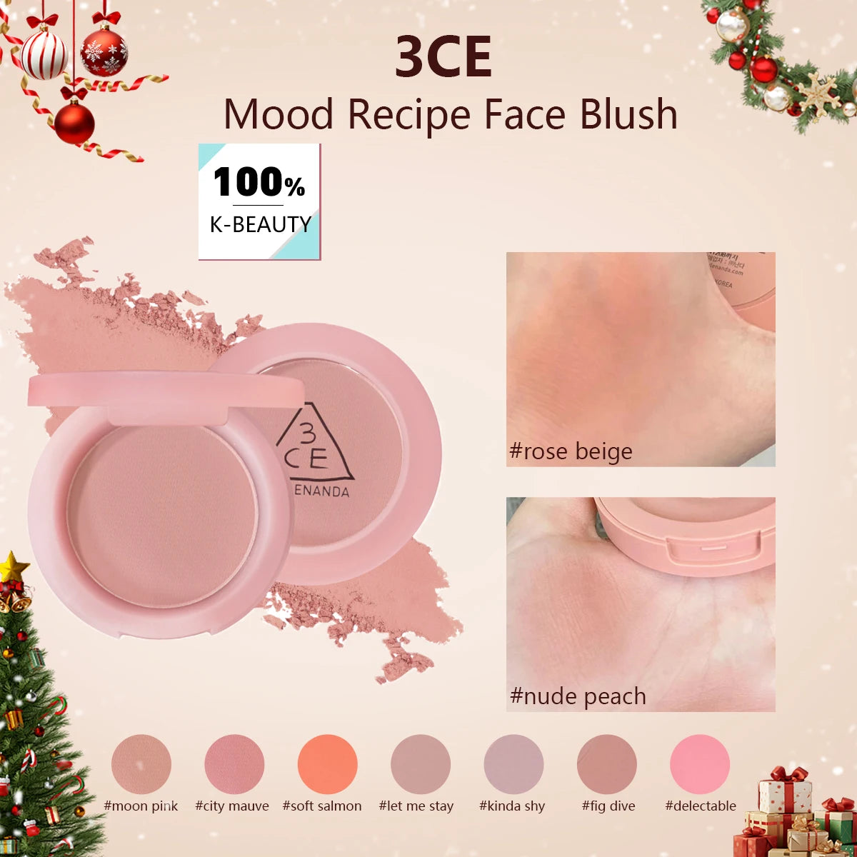 3CE Mood Recipe Face Blush,Silky Powder,Blendable,Natural Color Payoff,Long-Lasting Wear,Complete Makeup,K-Beauty,Korean Makeup