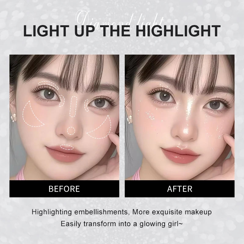 WODWOD Face Brightening Cream, Glitter Highly Saturated Liquid Highlighter, Bright Color Face Contour Makeup Highlighting ﻿
