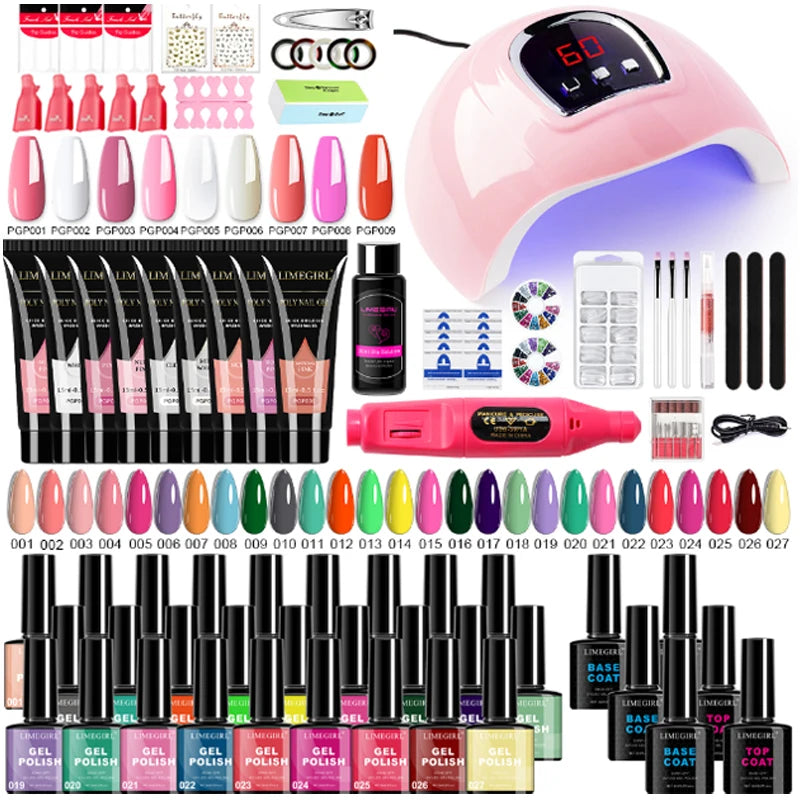 LIMEGIRL Gel Nail Polish Set with UV LED Lamp and Nail Drill Semi-Permanent Gel Varnish Kit UV Soak Gel Base Coat Polishing Tool