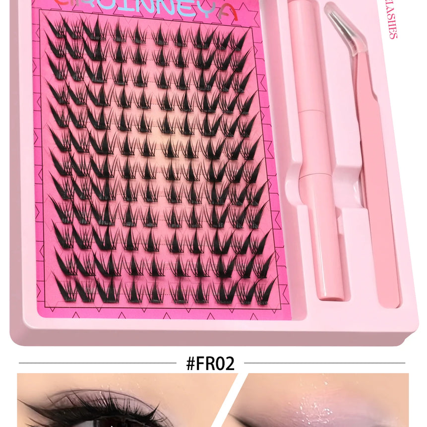 GROINNEYA Manga Lash Clusters Kit Cat Lashes with Lash Bond & Seal Cluster Eyelash Extensions Eyelash Clusters Kit DIY Lashes