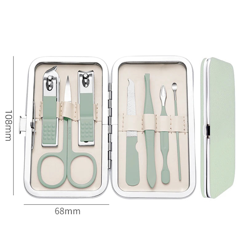 7pcs Manicure Set Pedicure Sets Nail Clippers Tools Stainless Steel Professional Nail Scissors Cutter Travel Case Kit 7in1