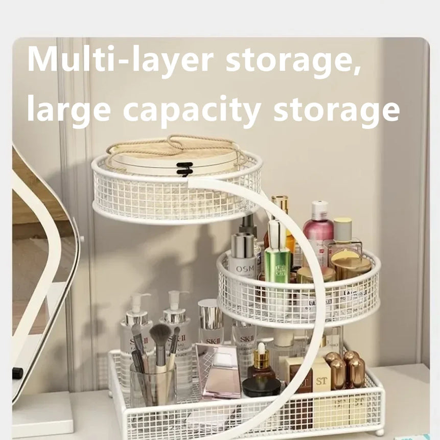 1pc Metal Makeup Storage Rack Cosmetic Organizer Dresser Multi-layer Skincare Organizing Box Lightweight No-Installation Home