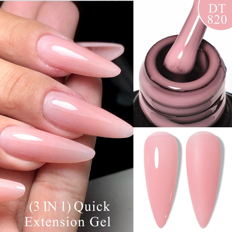 MEET ACROSS 7ml Gold Foil 3 In 1Quick Extension Gel Nail Polish Nude Pink Gold Milky White Glitter UV Gel Finger Prolong Varnish