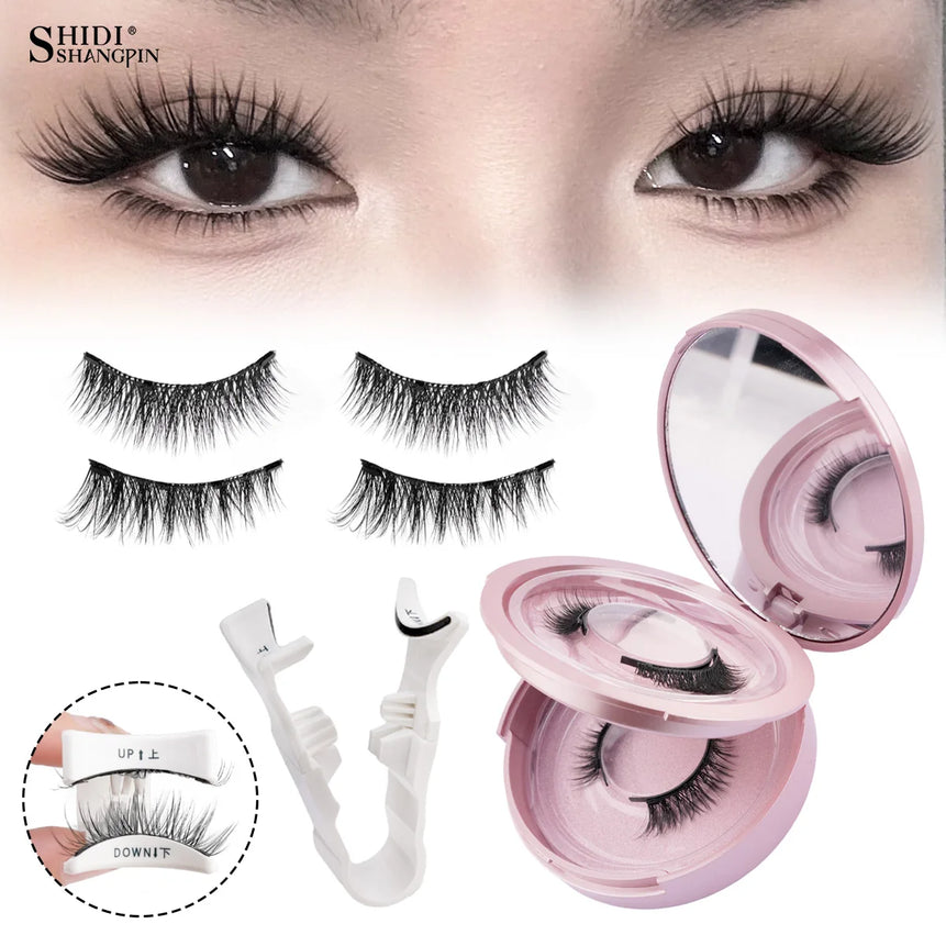 1/2 Pairs Magnetic False Eyelashes Kit Natural Curly Faux Lashes No Glue Needed Magnetic Fake Eyelash with Tweezers Makeup Tool