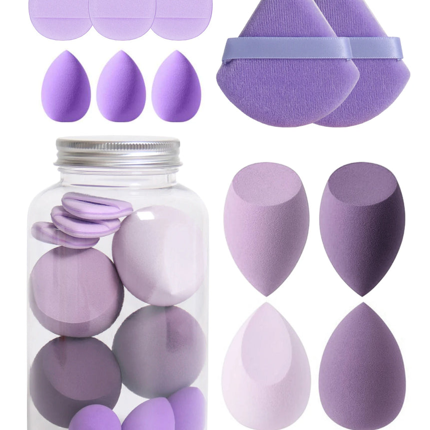 12Pcs Makeup Sponge Set with Storage Jar Latex-Free, Makeup Sponge Finger Puff, Dual-Use Wet & Dry Foundation Cosmetic Puffs