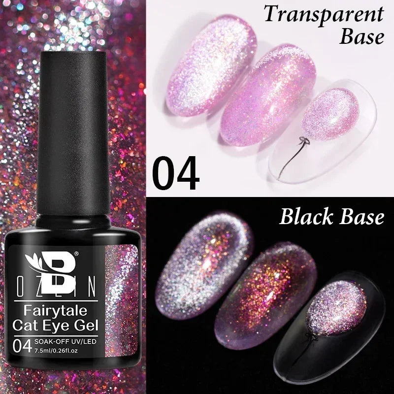 AWStorG 7.5ML Golden Gradient Cat Eye Magnetic Gel Sparkling Glitter Nail Polish Semi Permanent UV Nail Art No Need Base Color