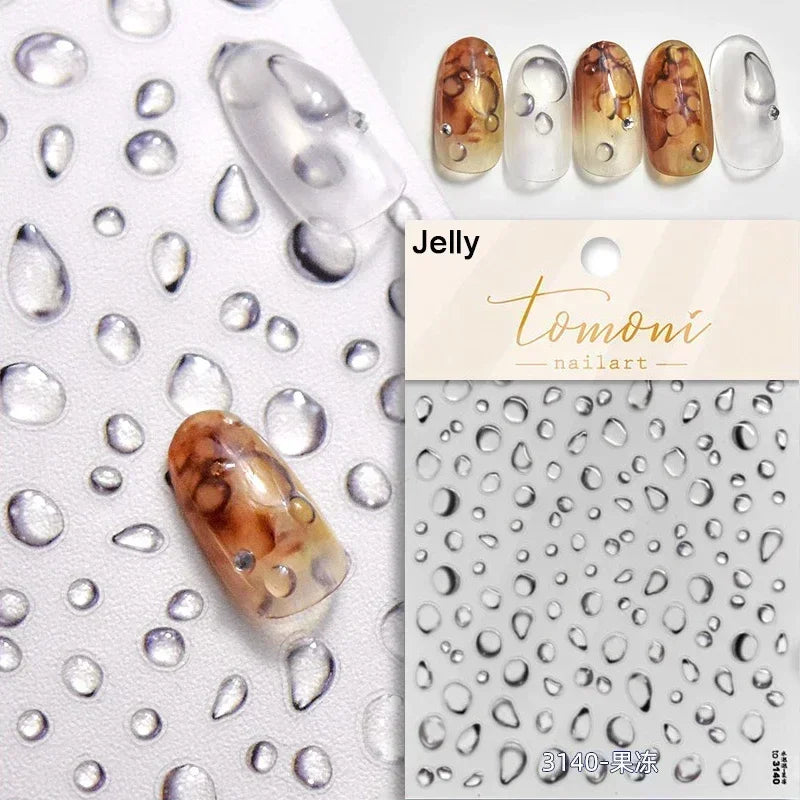 Goldfish Cavort Water Grass Lotus Flower Leaf Brocaded Carp Koi Ripple Droplet Water Bubbles 5D Nail Art Stickers Manicure Decal