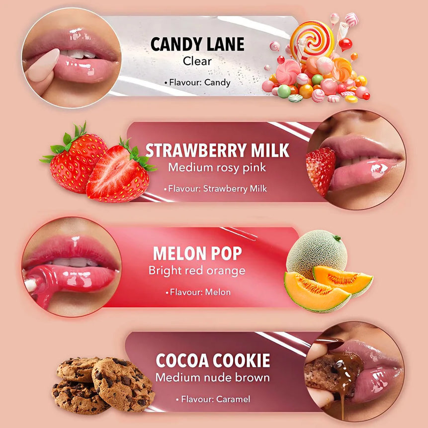 4PCS Moisturizing Mirror Lip Gloss set Lip Vanilla Pink Sugar Coffee Cake Smell Lipstick Transparent Oil Makeup Christmas gift