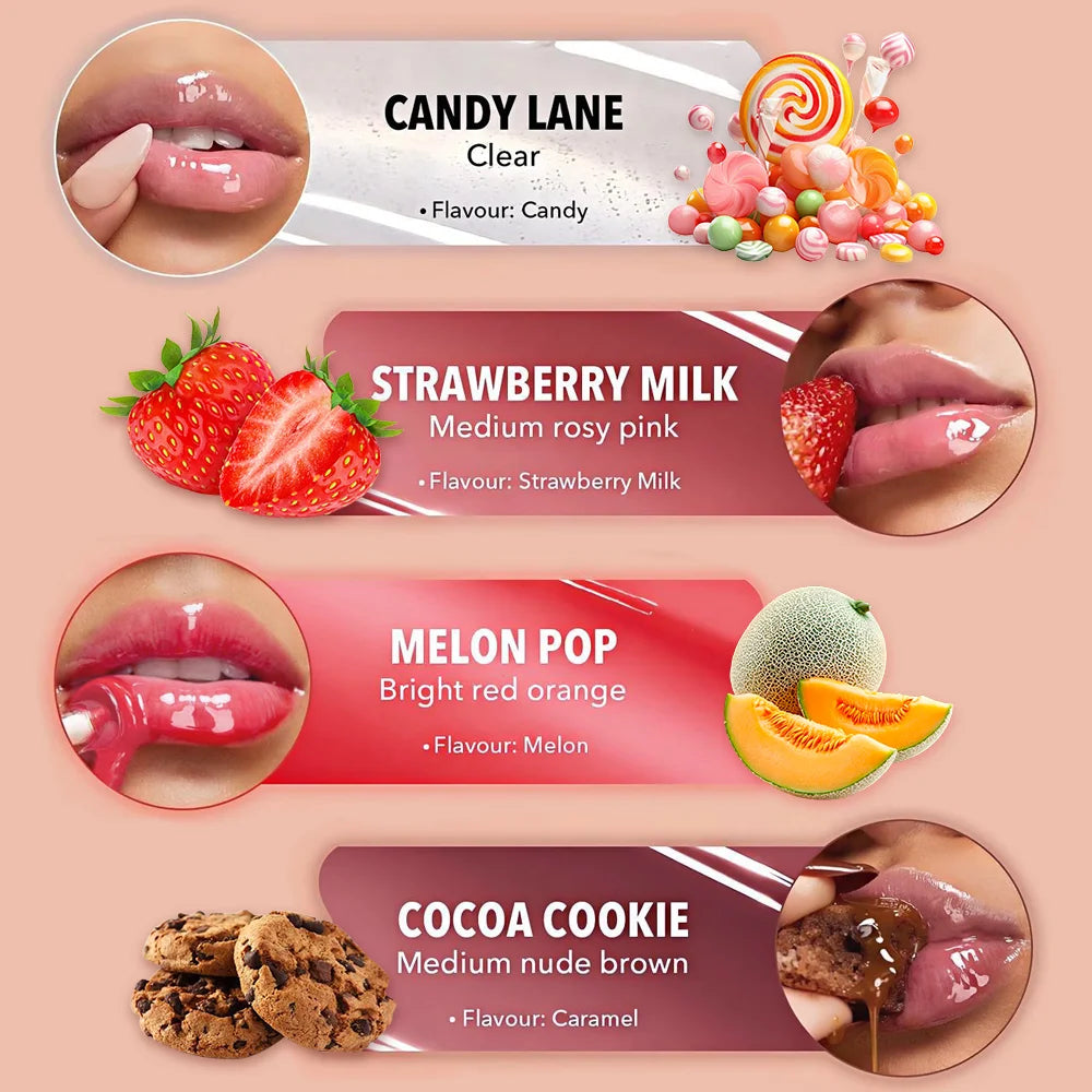 4PCS Moisturizing Mirror Lip Gloss set Lip Vanilla Pink Sugar Coffee Cake Smell Lipstick Transparent Oil Makeup Christmas gift