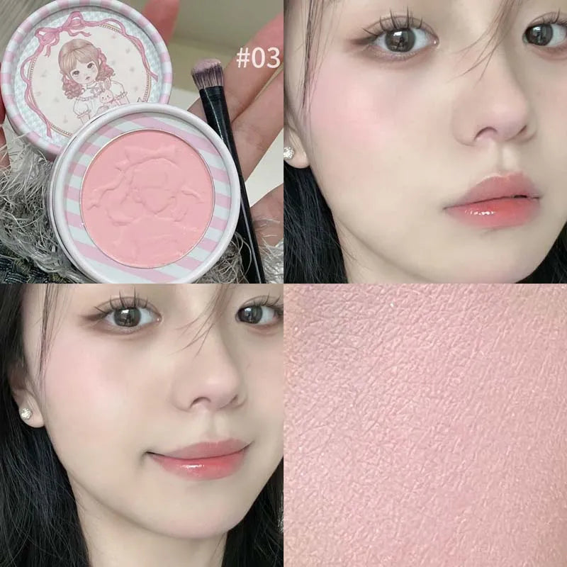 Girl's Relief Blusher Palette Shimmer Rose Low Saturation Powder Blush Mousse Matte Natural Rouge Brightens Facial Cheek Contour