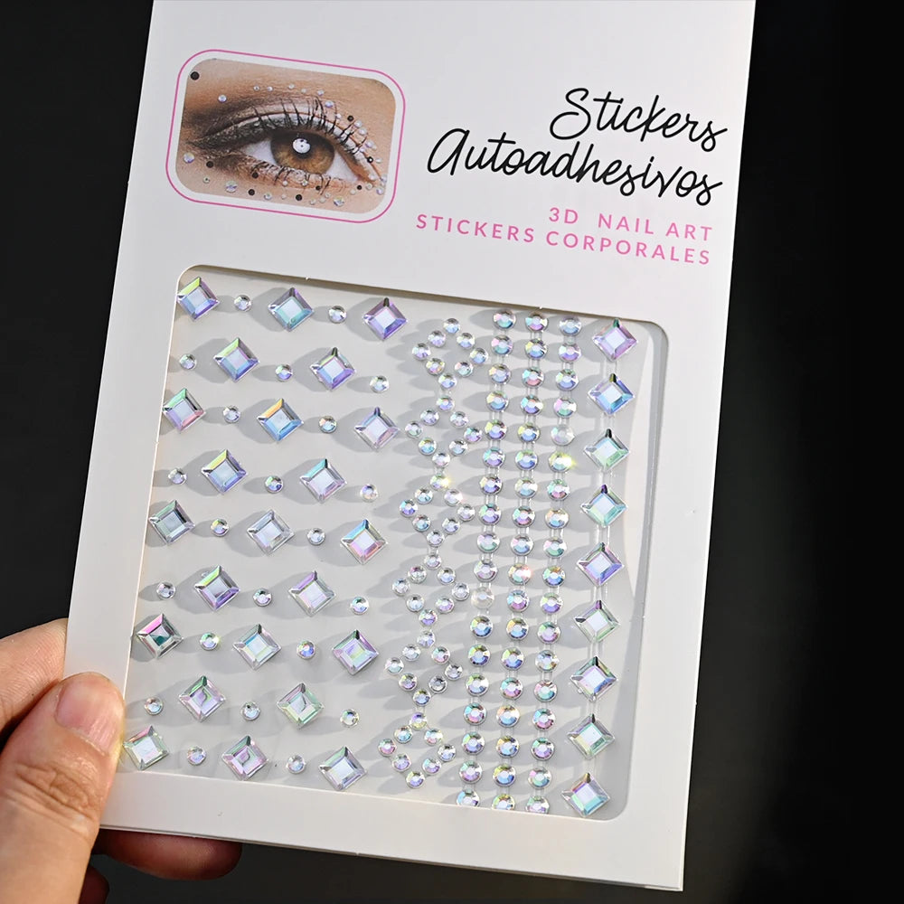 New 3/4/5mm 900pcs Pearl Face Gem Stickers Shining Glittle Self Adhesive Waterproof  Rhinestone Stickers Party Wedding Makeup