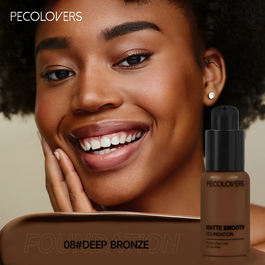 PECOLOVERS Matte Finish Liquid Foundation | Oil-Control, Waterproof, Full Coverage, Concealer, Suitable for All Skin Tones