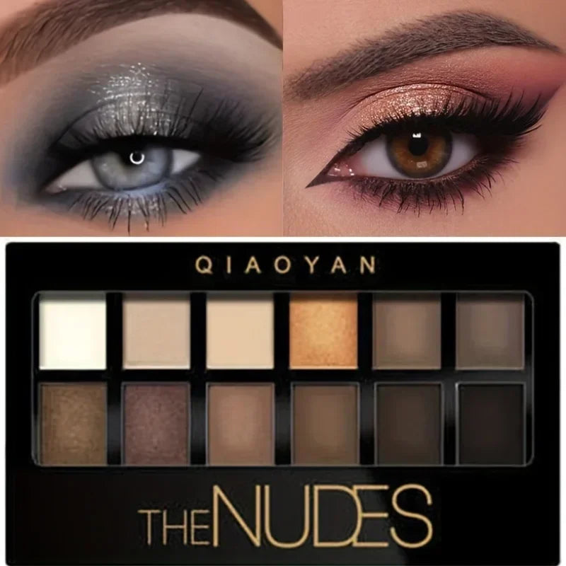 Professional 12 Colors Eyeshadow Palette Natural Shimmer Matte Nudes Cosmetic Eye Makeup Plate for Makeup Artists