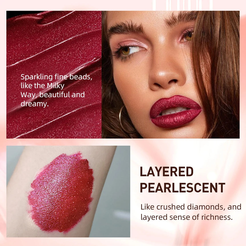 QIBEST Shimmer Lip Gloss Diamond Glitter Lip Tint Waterproof Long Lasting Matte Liquid Lipstick Red Purple Lipgloss Women Makeup