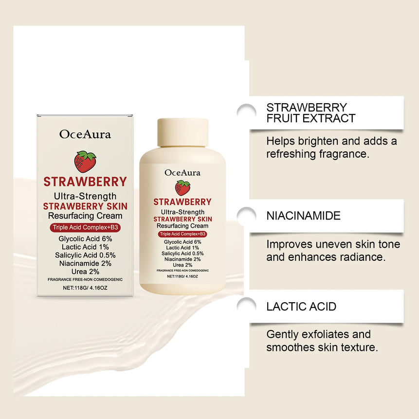 Strawberry Glow Body Cream with Niacinamide Salicylic Acid Exfoliating Moisturizer Smooth Skin Non Greasy Hydrating Holiday Gift