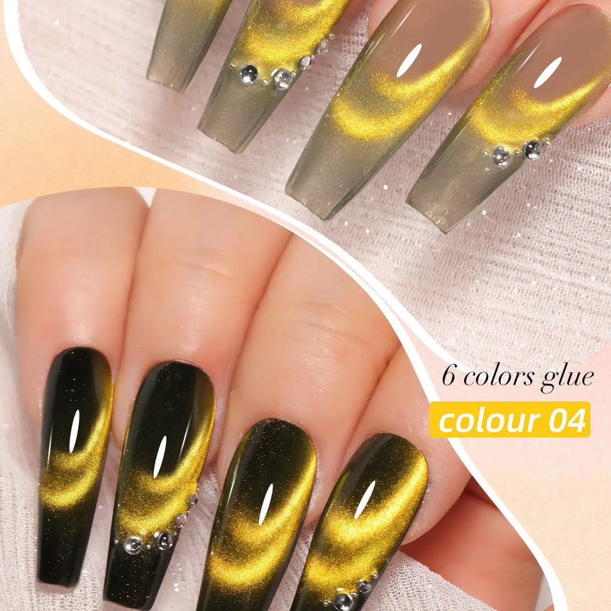 XEIJAYI 15ml Cat's Eye Gel Nail Polish Set, 5Colors Cat Eye And Black Nail Gel Quality DlY Nail