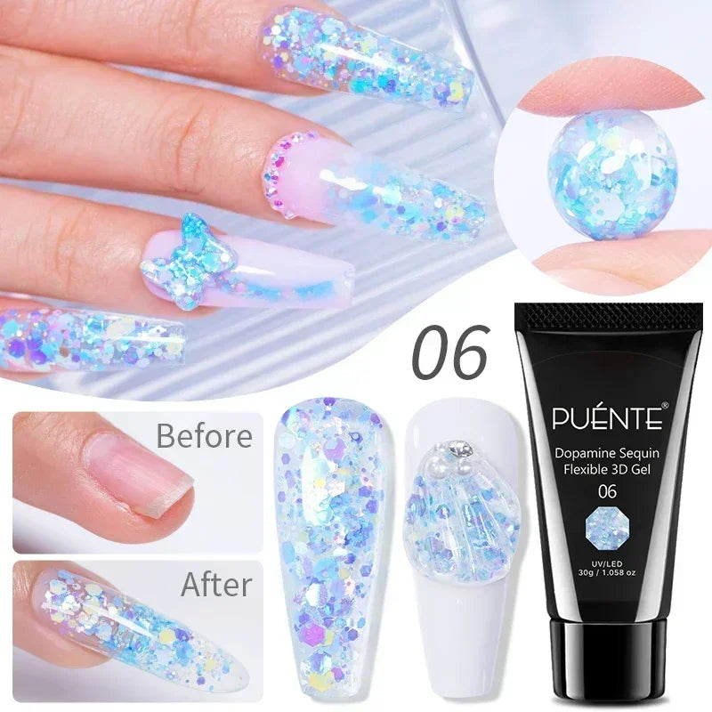 PUENTE 7.5ML Red Flame Reflective Gel Nail Polish Flash Sparkling Red Glitter Nail Gel Soak Off UV Semi-permanent Nail Varnish