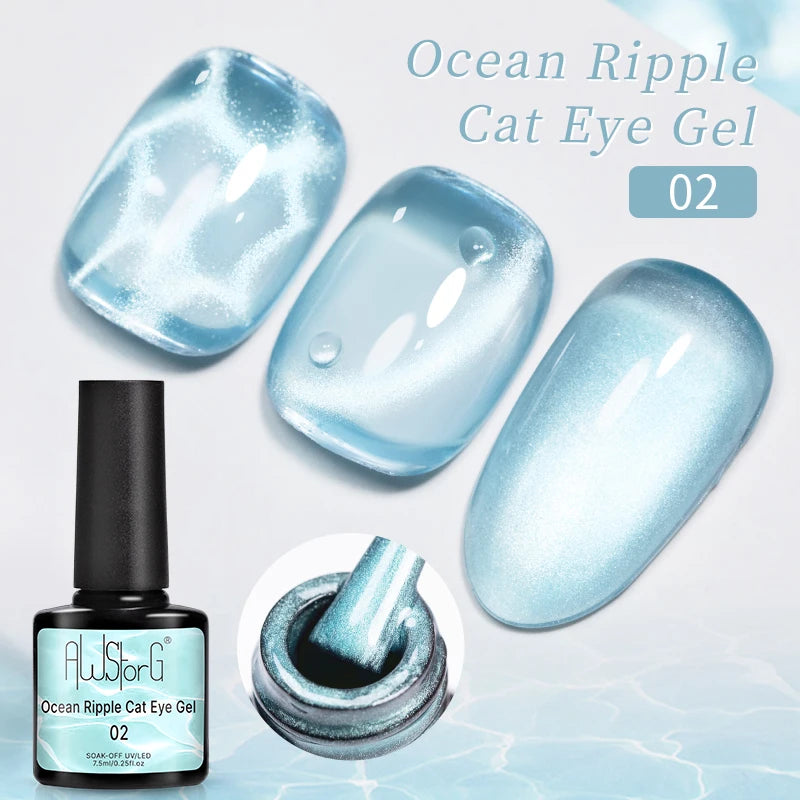 AWStorG 7.5ML Golden Gradient Cat Eye Magnetic Gel Sparkling Glitter Nail Polish Semi Permanent UV Nail Art No Need Base Color