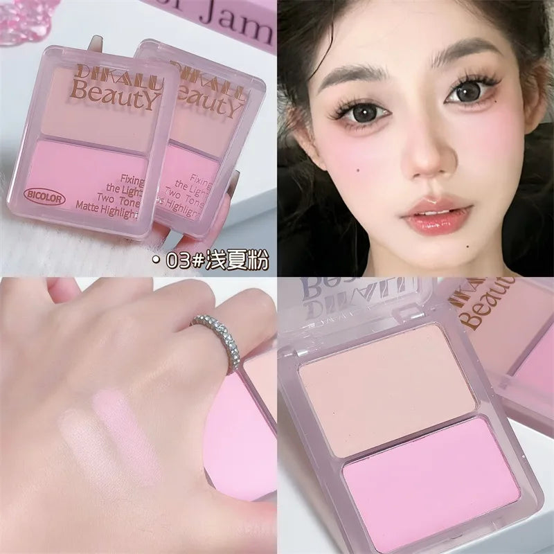 Two-tone Highlight Contour Palette Matte White Highlighter Grey Brown Nose Shadow Face Contouring Bronzer Brighten Powder Makeup
