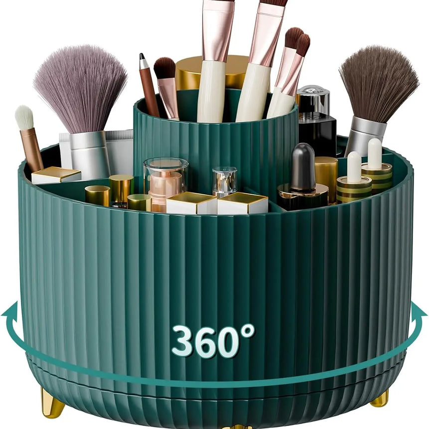 Makeup Brush Holder Organizer 5 Slot 360° Rotating Makeup Brushes Desktop Storage Organizers for Vanity Desktop Bathroom Office