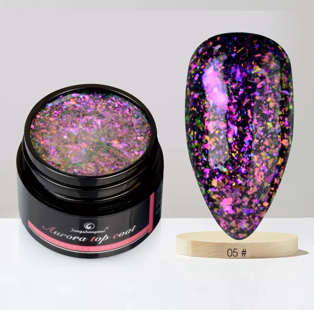 Aurora Glitter Gel Nail Polish 3D Non-Sticky Builder Gel Formula Long-Lasting Shine Soak Off UV/LED Cured Perfect for Manicures