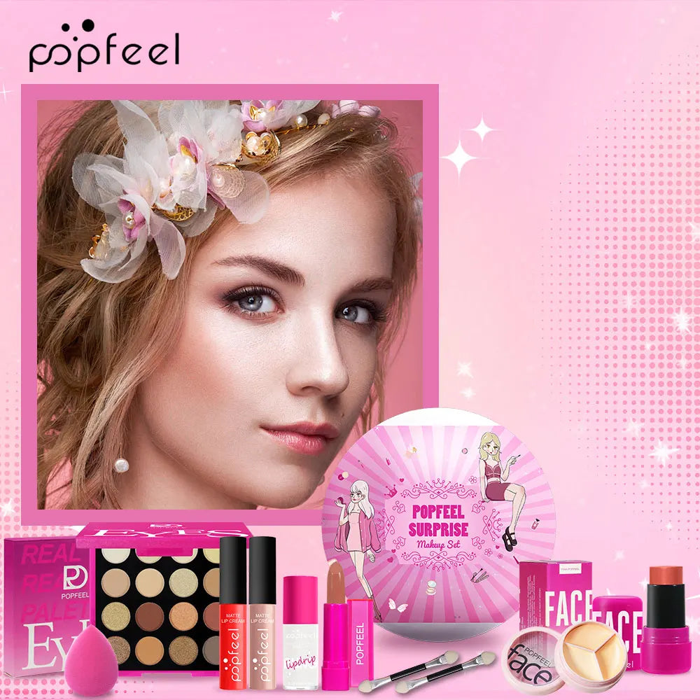 POPFEEL Surprise Makeup Ball Set -9-Piece Pink Cosmetic Gift Set for Girls, Perfect Christmas Gift, Festive Surprise Ball Makeup