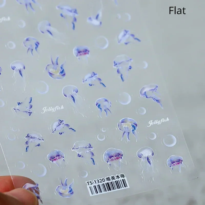 Goldfish Cavort Water Grass Lotus Flower Leaf Brocaded Carp Koi Ripple Droplet Water Bubbles 5D Nail Art Stickers Manicure Decal