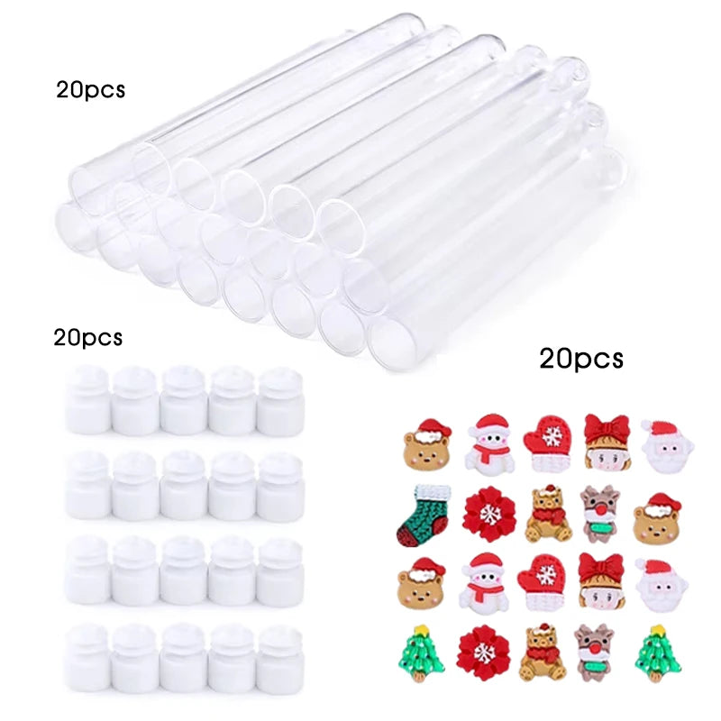 20Pcs Reusable Eyelash Brush Tube Christmas Style Disposable Mascara Wands Applicator with Tube Dust-proof Tubes Makeup Tools
