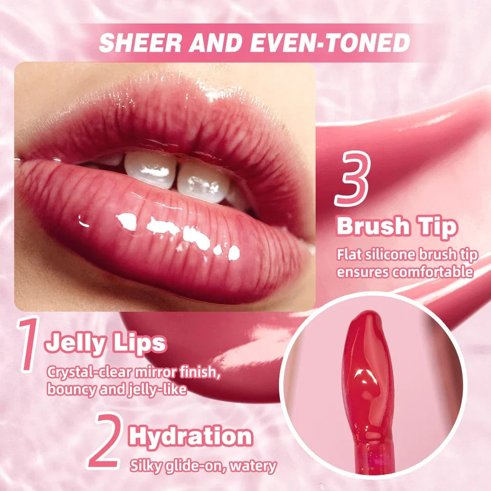 QIBEST Mirror Pearl Lip Gloss Long Lasting Moisturizing Lipstick Shine Glitter Lip Glaze Women Non Stick Cup Lip Tint Cosmetics