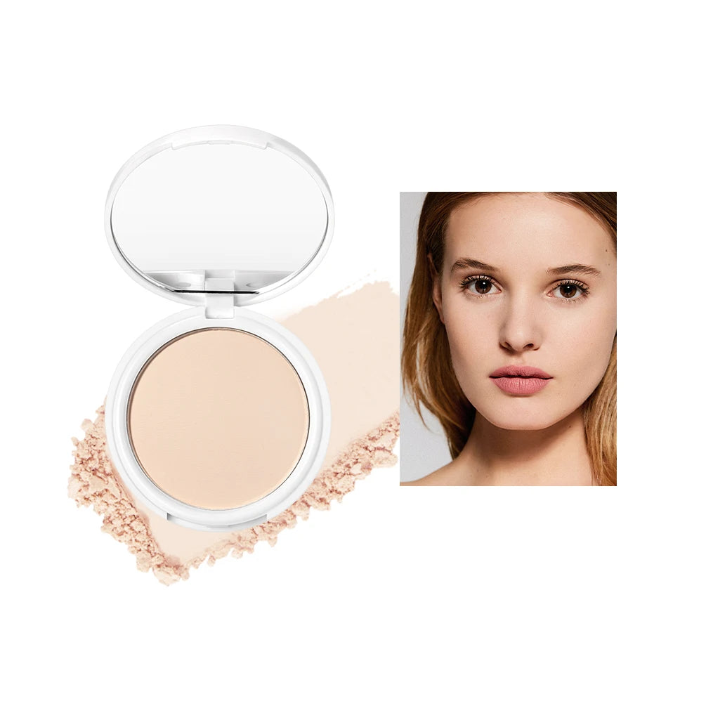 QIBEST Pressed Powder Oil-Control Long-Lasting Face Powder Compact Powder Full Coverage Makeup Base Foundation