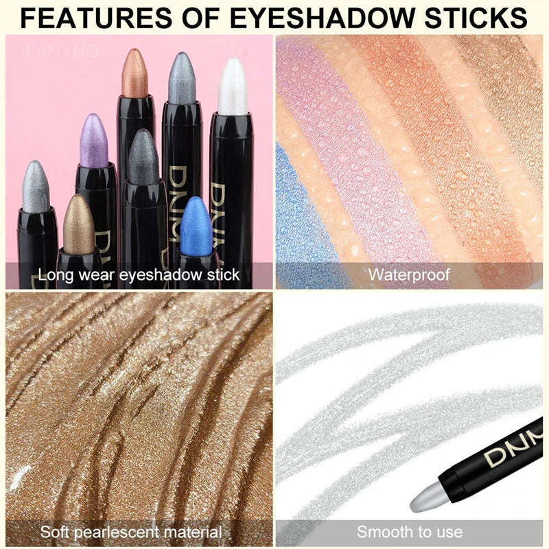 16 Colors Pearlescent Eyeshadow Sticks High Pigmented Eyeshadow Pencil Glitter Waterproof Long-Lasting Eye Makeup Non-Smudged