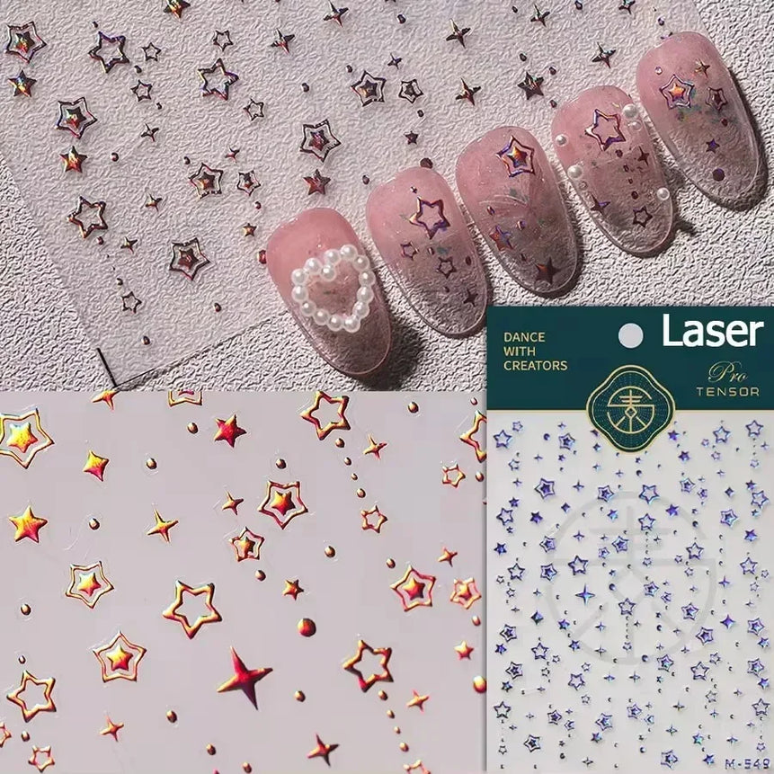 1PC 5D Korean Bronzing Nail Stickers Japanese Gold Silver Star Moon Luxury DIY Nail Art Decoration Decals Manicure Accessories