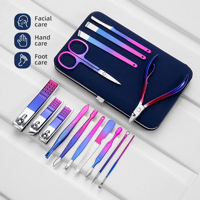 7pcs Manicure Set Pedicure Sets Nail Clippers Tools Stainless Steel Professional Nail Scissors Cutter Travel Case Kit 7in1