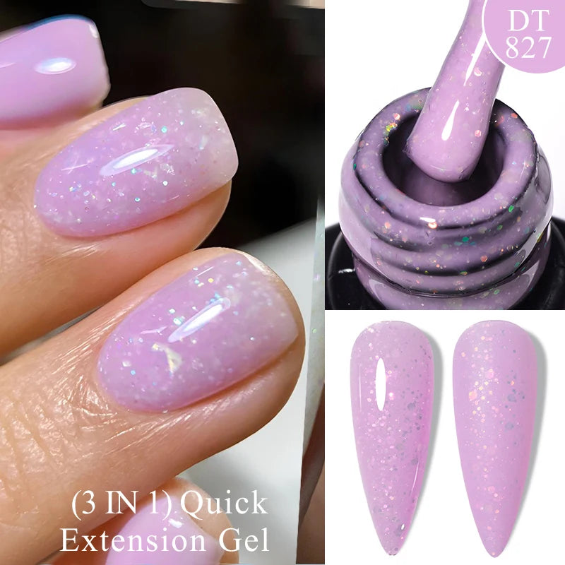 MEET ACROSS 7ml Gold Foil 3 In 1Quick Extension Gel Nail Polish Nude Pink Gold Milky White Glitter UV Gel Finger Prolong Varnish