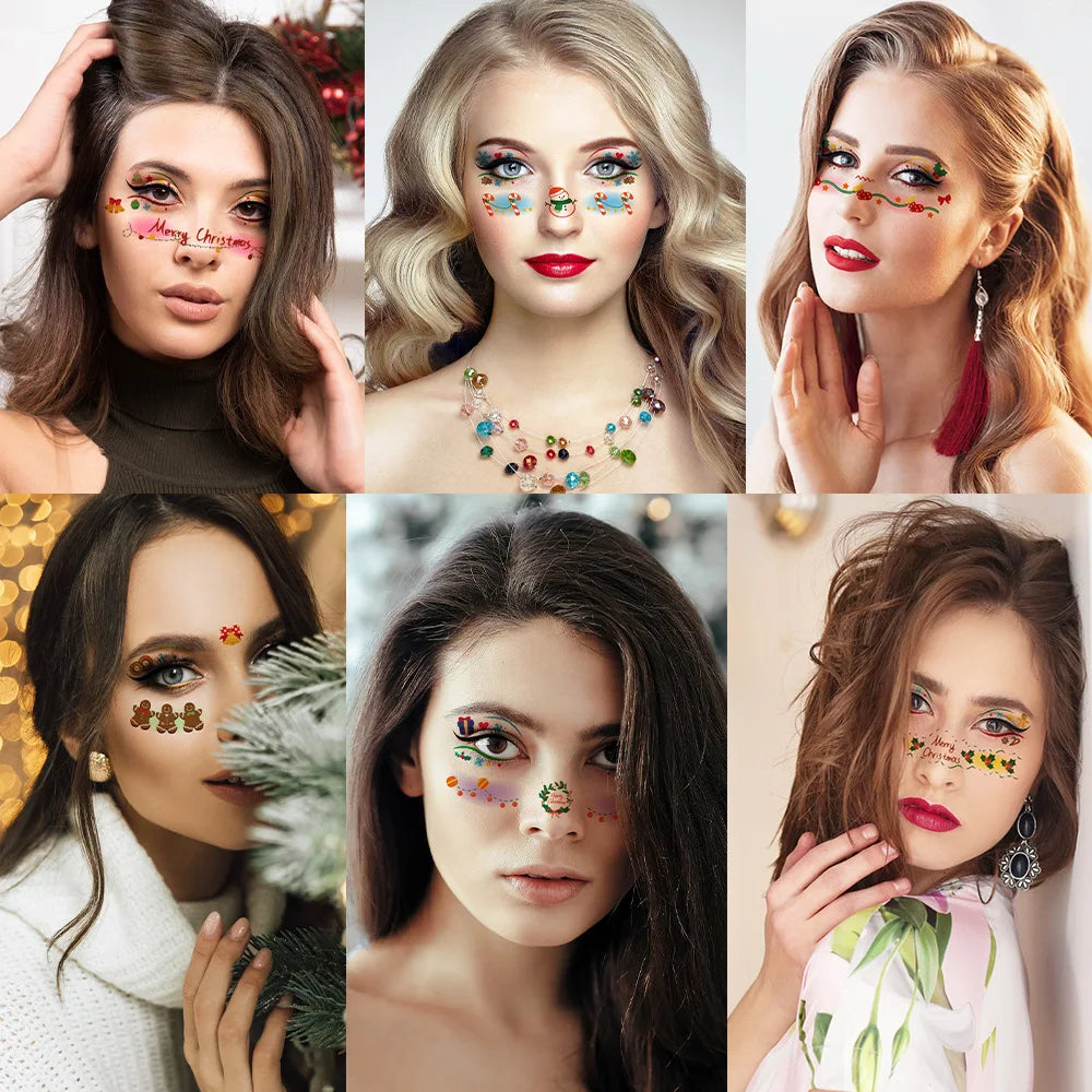 10pcs 2026 Christmas Eyeshadow Blush Face Tattoo Stickers Waterproof Dopamine Makeup Eyeliner Temporary Tattoos Cute Face Decals