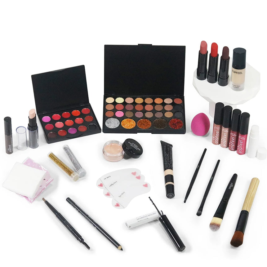 POPFEEL Christmas Makeup Set - Complete Collection of Eyeshadow, Foundation, Lipstick for Holiday Celebrations and Everyday Glam
