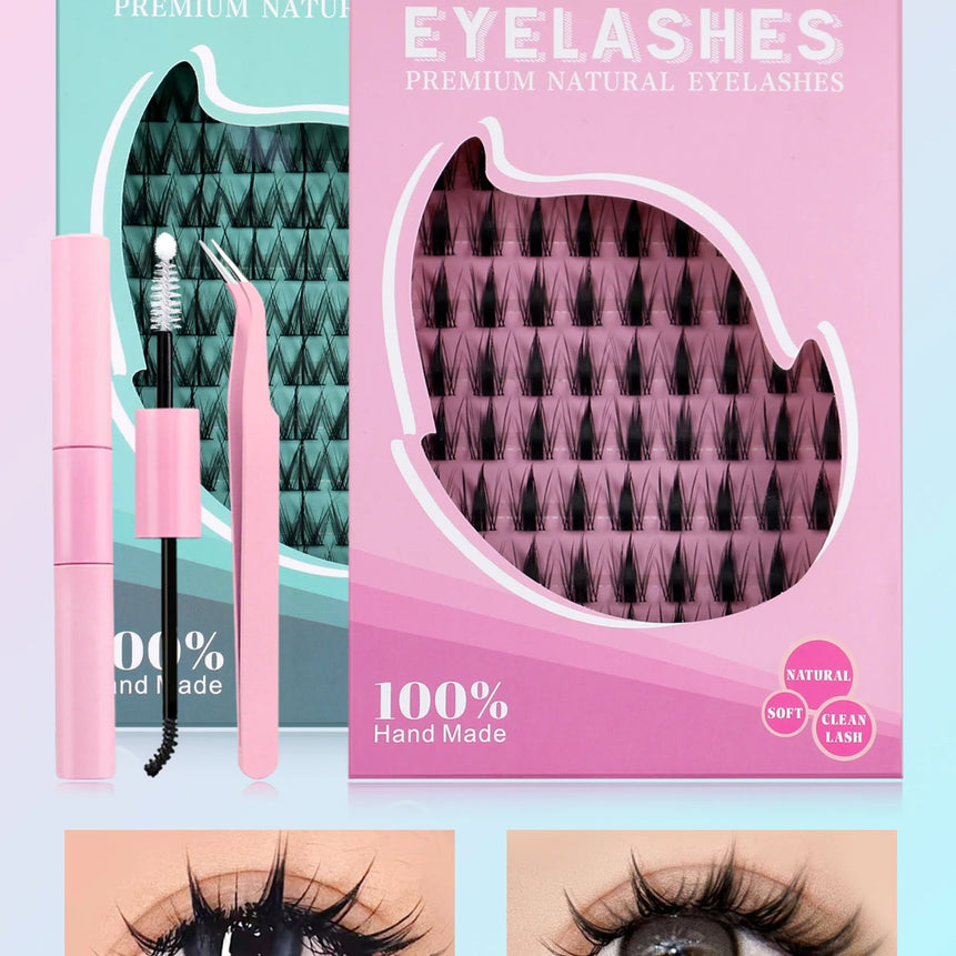 GROINNEYA DIY Lash Kit 10-18mm Manga Lashes Mixed Tray Lash Clusters Individual Eyelashes Kit with Lash Bond DIY Lashes