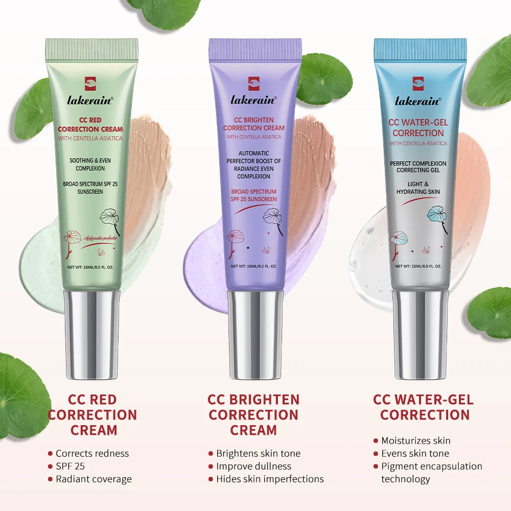 3pcs CC Cream Color-Changing Liquid Foundation | High Coverage Korean Centella Extract, Smooth Base Makeup for Face