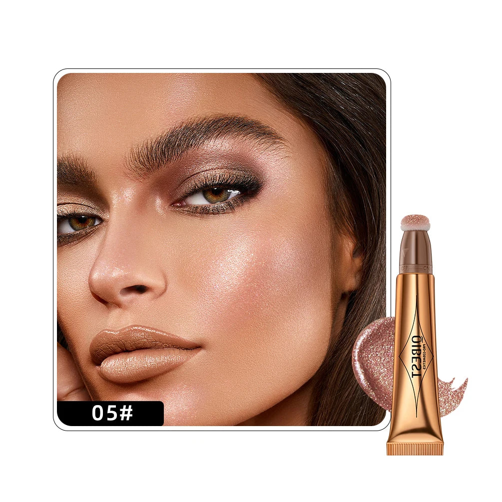 QIBEST Liquid Highlight For Face With Cushion Applicator Natural-looking Cheek Tint Blush Dewy Finish Liquid Contour Makeup