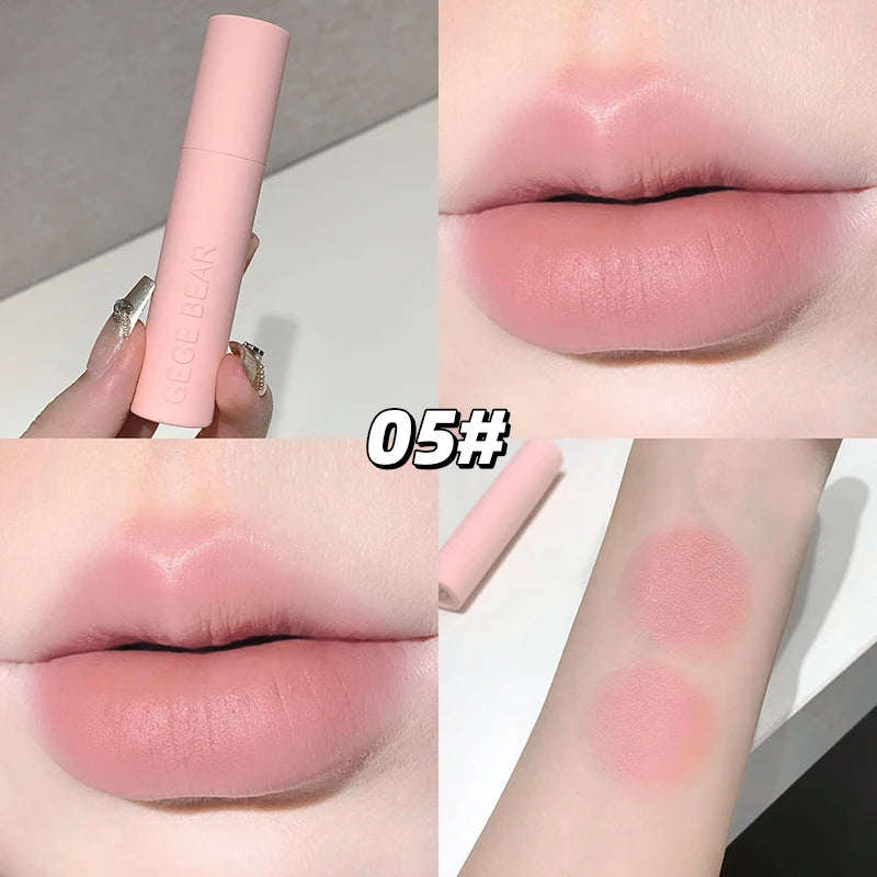 Dark Brown Matte Velvet Lip Mud Gloss Gege Bear Dark lipstick Non-stick Cup Lasting Nude Brown Lips Tint for Fall&Winter